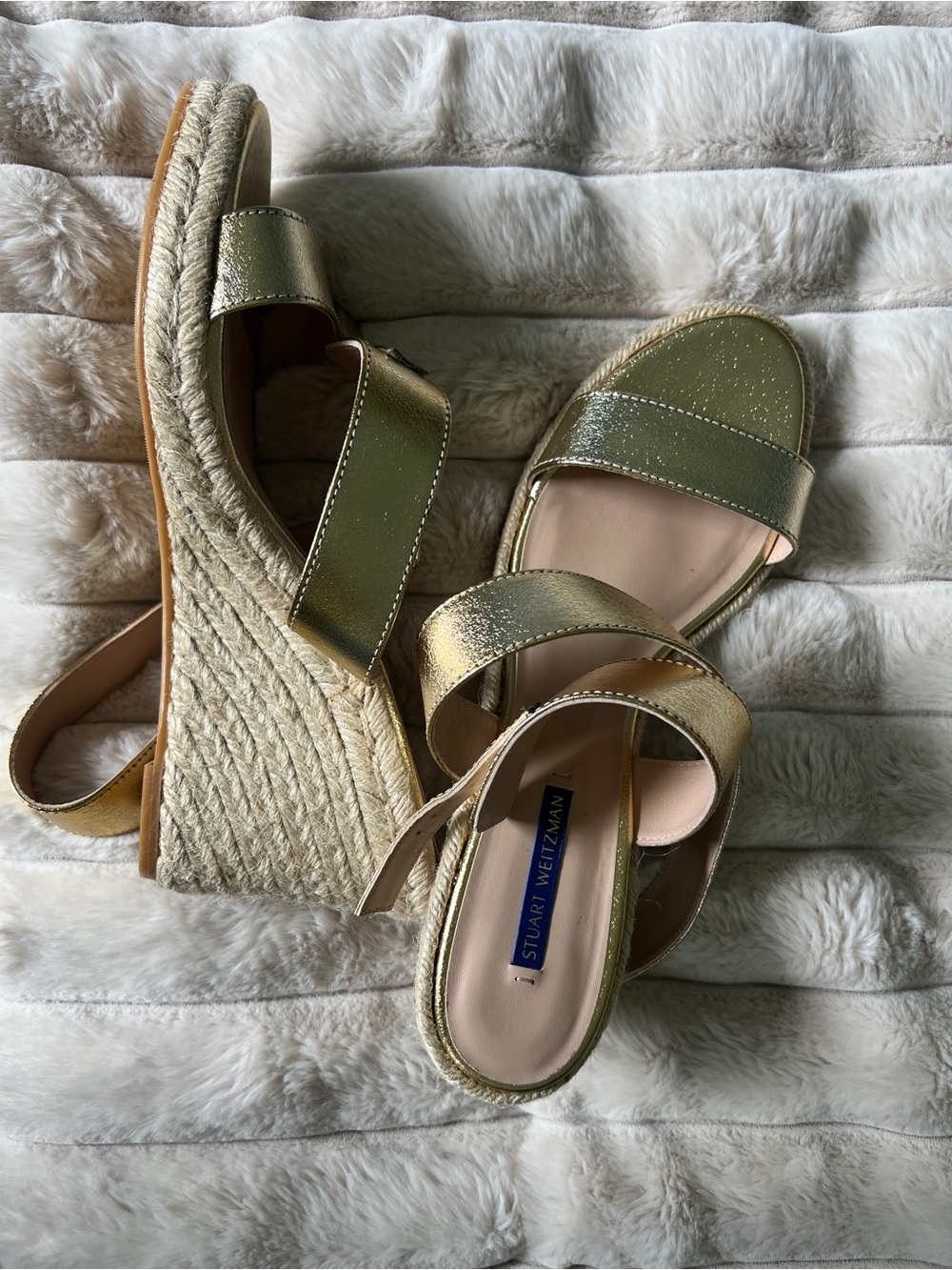 BNIB Stuart Weitzman Metallic Gold Espadrille Wedge Sandals Never Worn